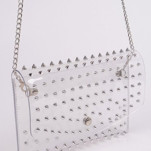 Multi Stoned Cross Body Chain Strap Visible Clutch - Picture 4 of 4